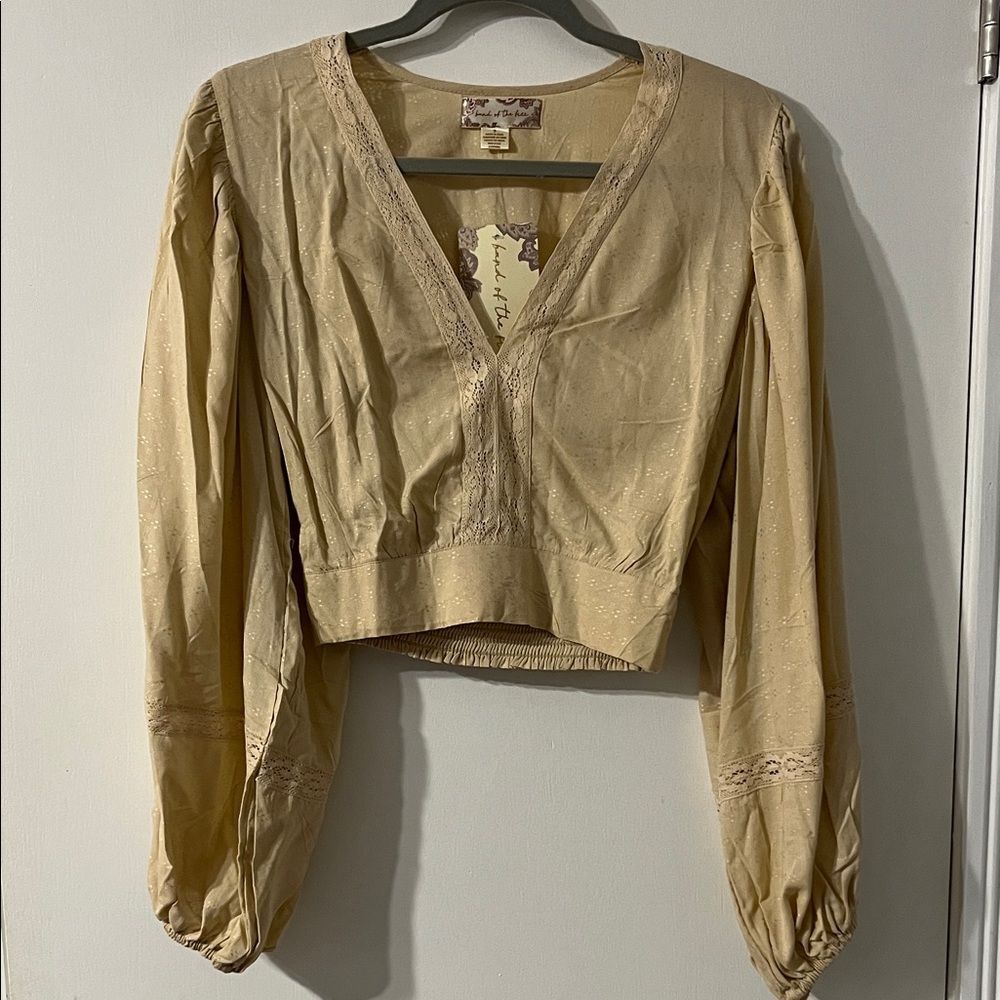 Cream Puff Sleeve Boho Peasant Blouse Lace S